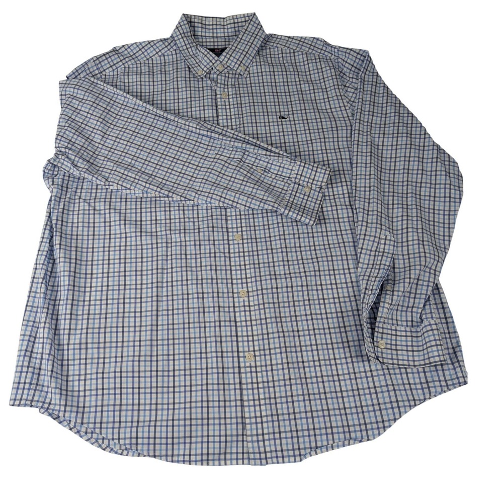 Vineyard Vines Mens XL Classic Fit‎ Whale Shirt Blue White Check Plaid 1W3724